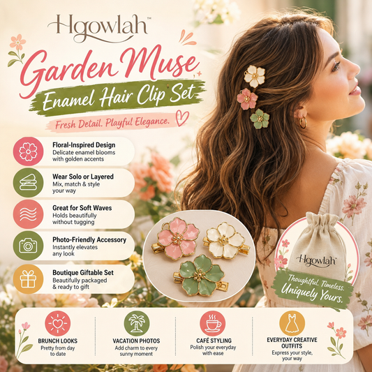 Hqowlah™ Garden Muse Enamel Hair Clip Set, Floral Hair Barrettes for Women, Decorative Side Hair Clips, Giftable Set